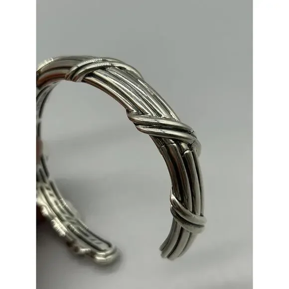 Peter Thomas Roth Sterling Silver Ribbon & Reed Hinged Cuff 11mm Bracelet 6.3/4